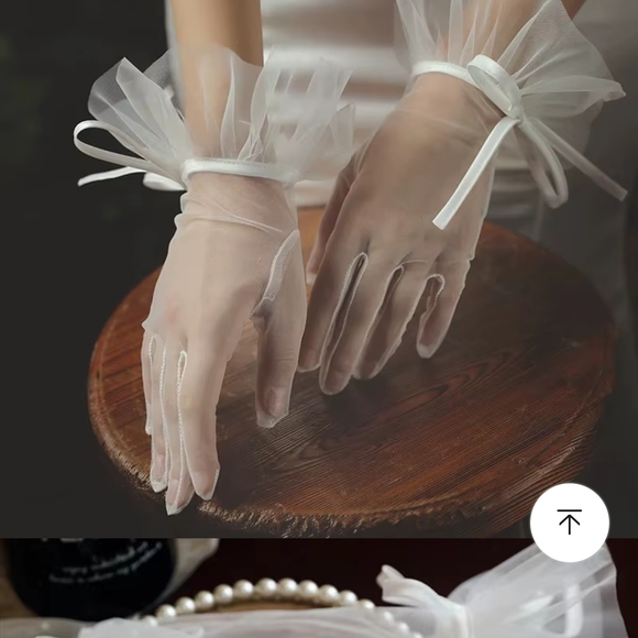 Sheer Elegant White Gloves Romantic Ribbon Cuffs Bridal Tea Derby Church Brunch